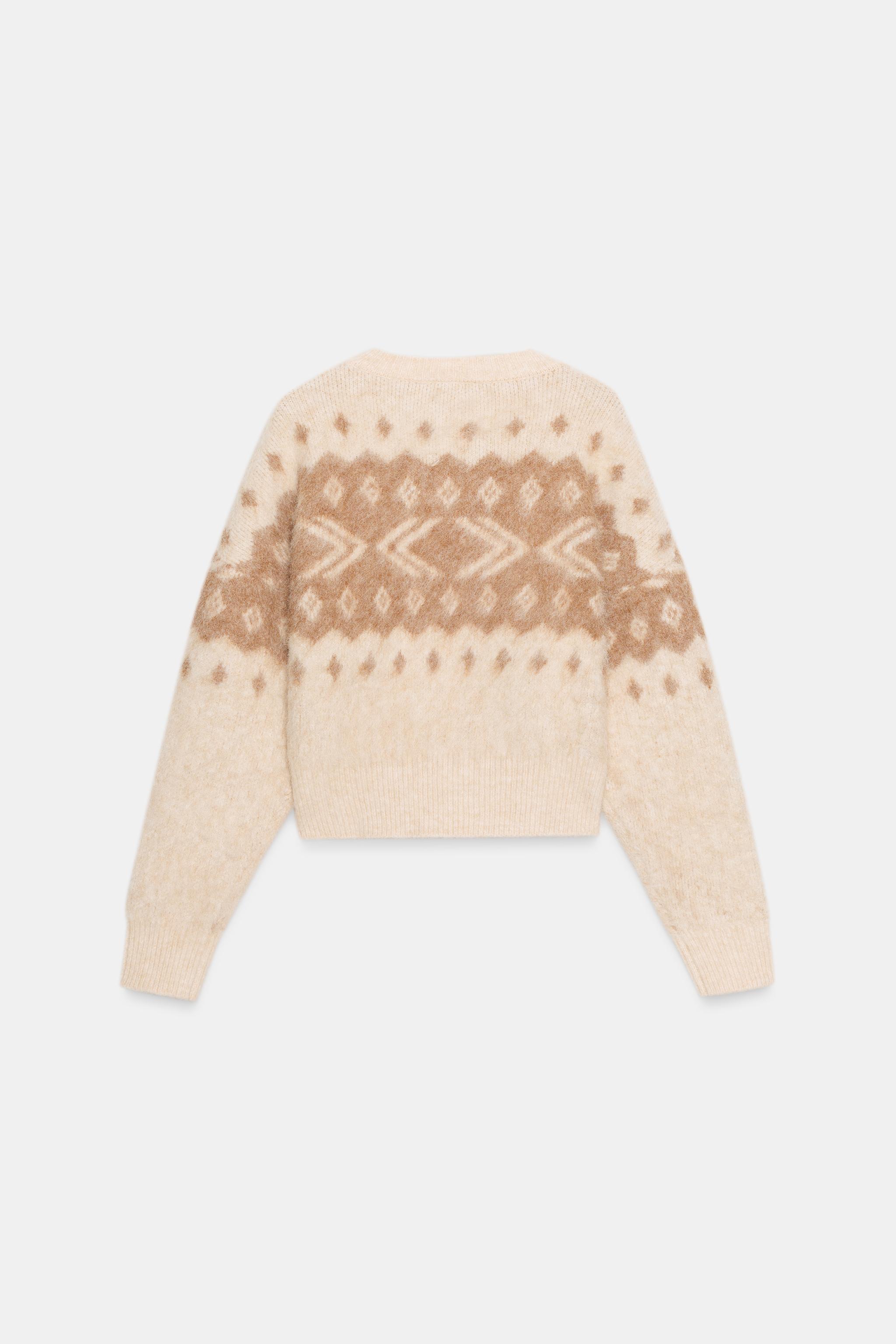 SUÉTER DE TRICÔ JACQUARD COM EFEITO ESCOVADO - Bege | ZARA Brasil