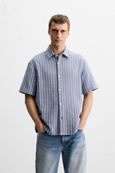 STRIPED JACQUARD SHIRT - Light blue by Zara