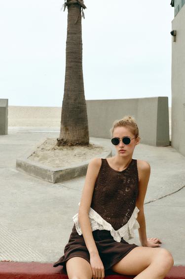 TOP BIMATIÈRE CROCHET - Marron de Zara - Image 3