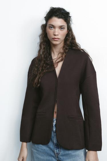 FITTED INTERLOCK BLAZER - Dark brown by Zara - Image 1