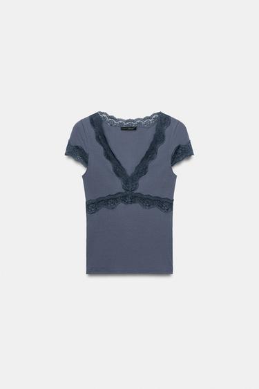 TOP BIMATIÈRE EN DENTELLE - Bleu marine de Zara - Image 3