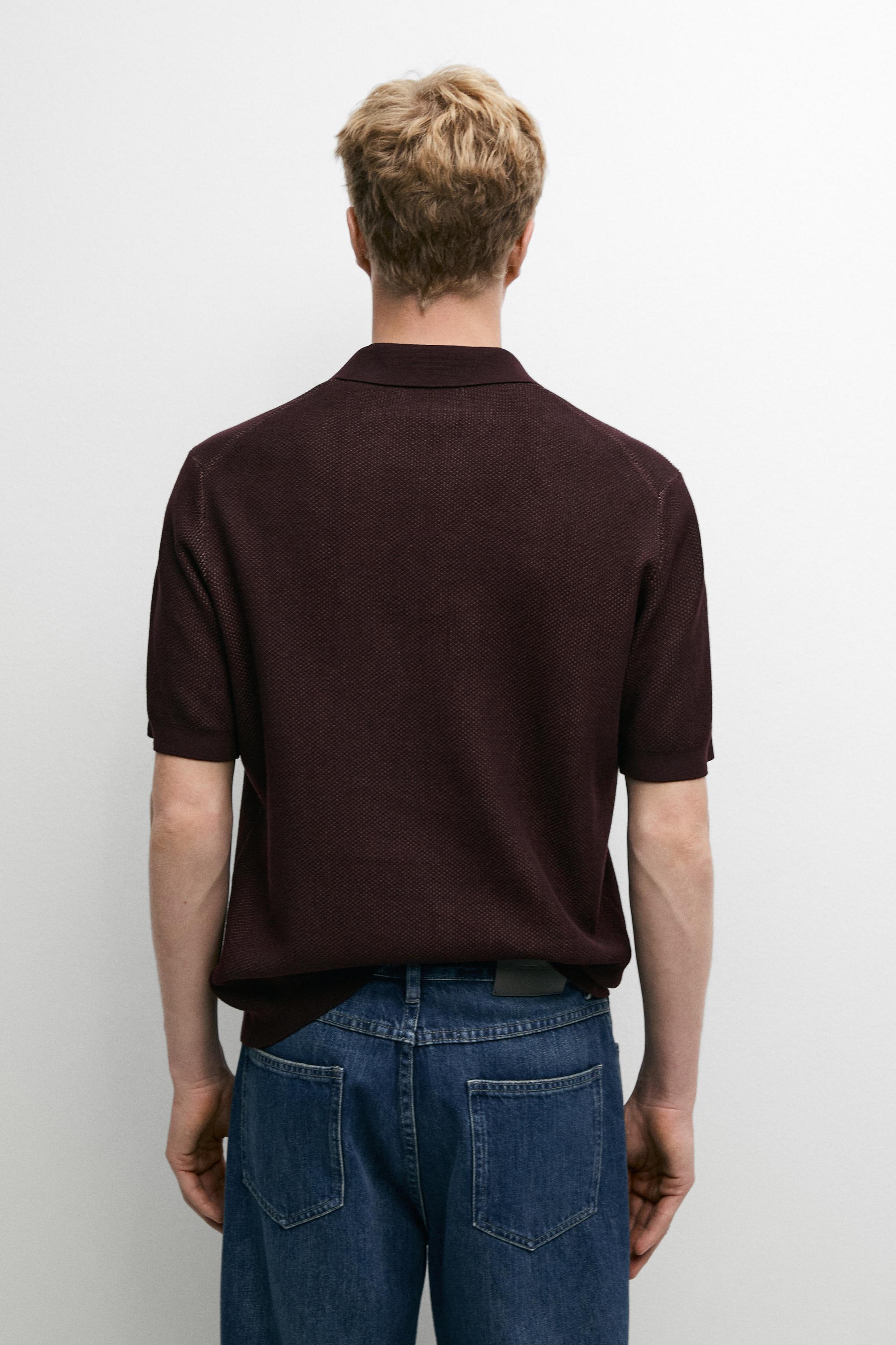 100% cotton textured contrast polo shirt