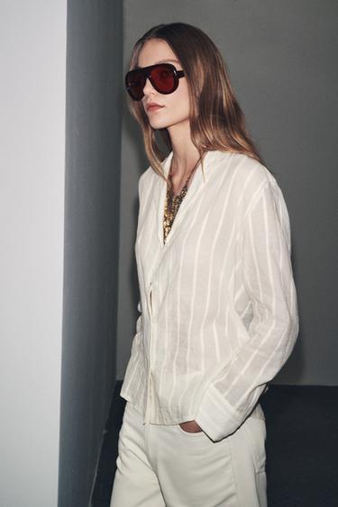 CHEMISE À RAYURES ZW COLLECTION - Écru de Zara - Image 4