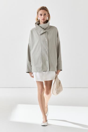 Veste col montant en coton mélangé - Gris bleu de Zara - Image 0