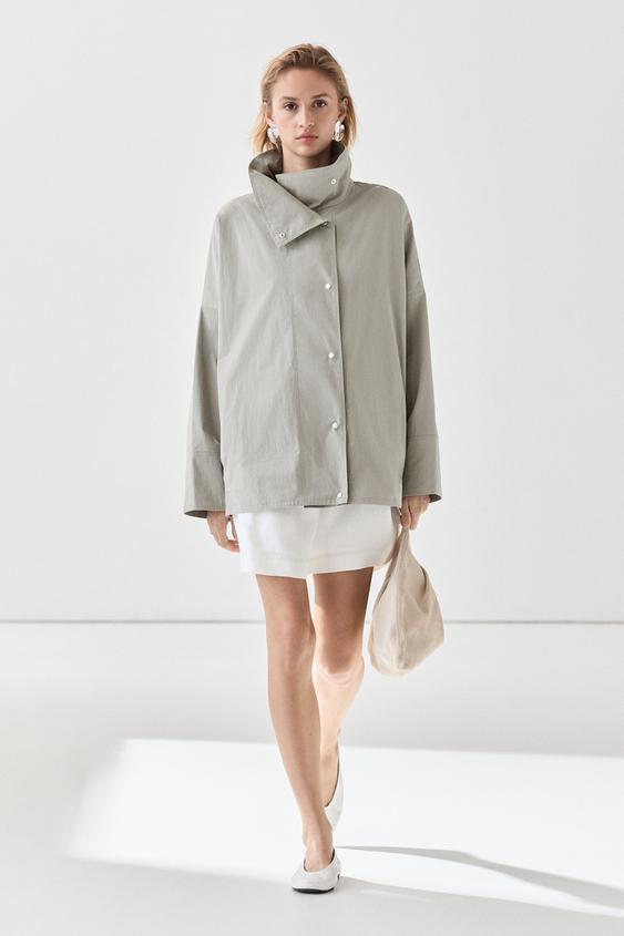 Zara Cotton blend high neck jacket - Blue gray - Image 0