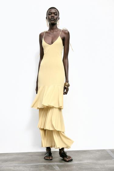Zara RUFFLED MIDI DRESS - Yellow