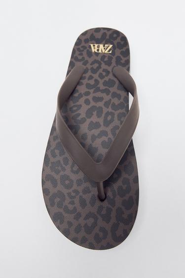 Zara PRINTED FLAT SANDALS - Leopard