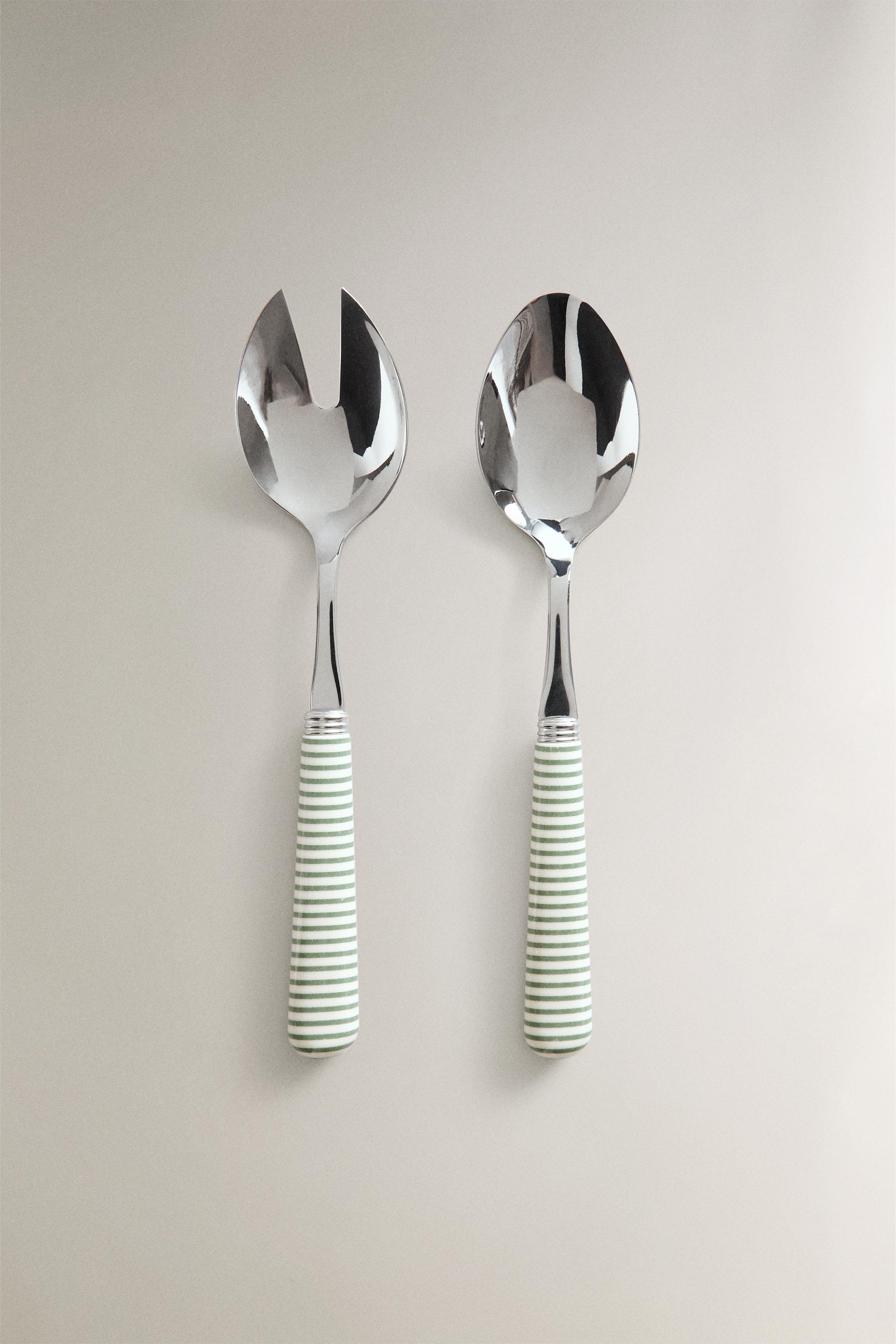 ENSEMBLE COUVERTS À SALADE MANCHE RAYURES (LOT DE 2)
