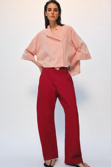 ZW COLLECTION ASYMMETRIC STRIPED SHIRT - Salmon by Zara