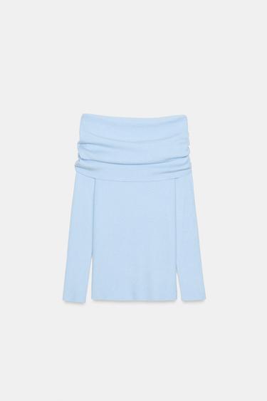 Zara 露肩針織衫 - 淡藍色