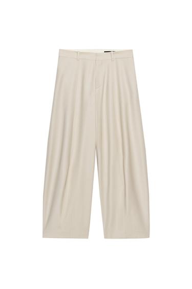 Zara ZW COLLECTION WOOL BLEND BALLOON PANTS - Beige