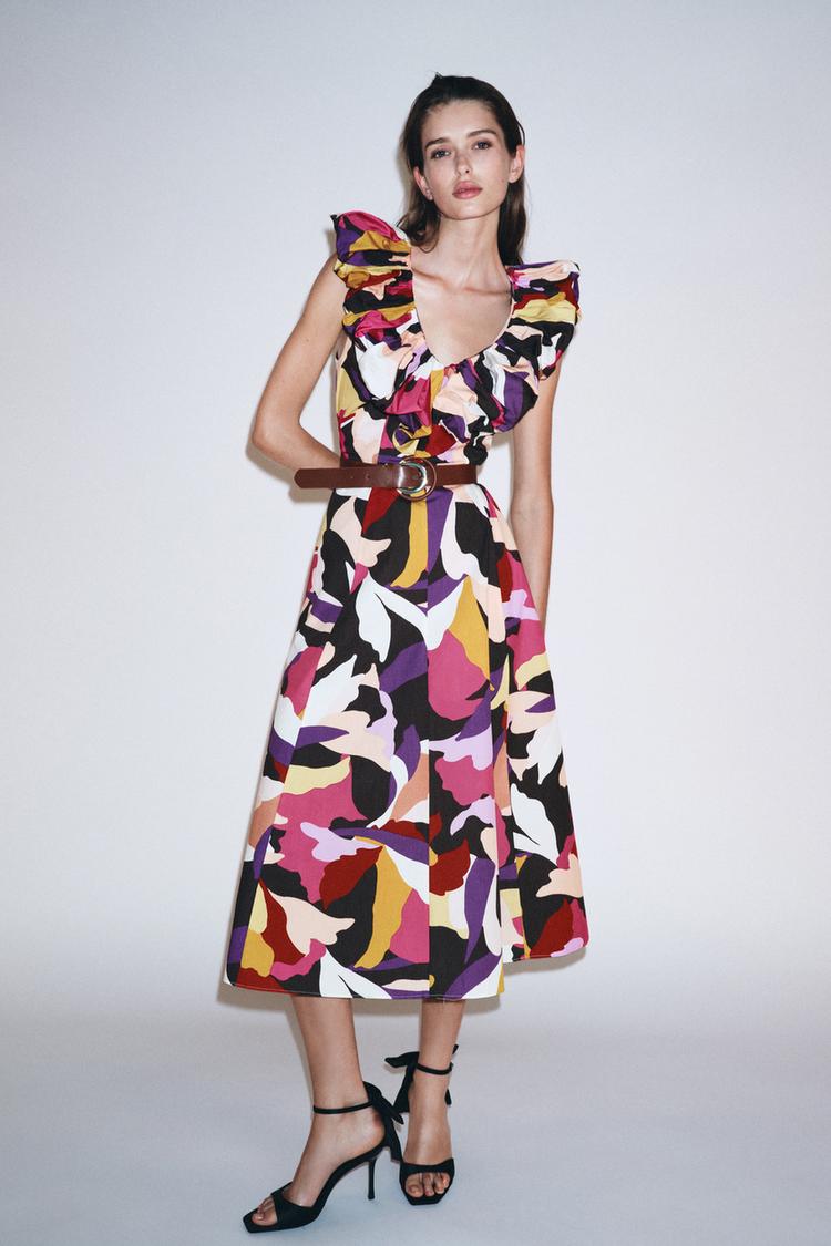 zara floral dress maxi FLORAL POPLIN MIDI DRESS - only one