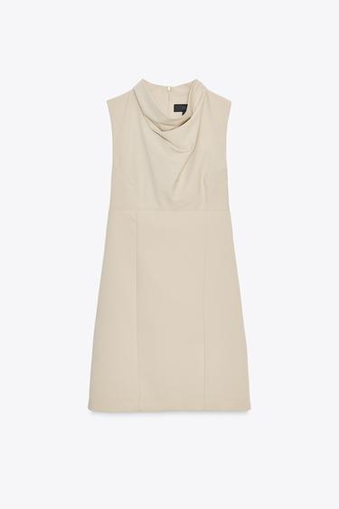 ROBE COURTE À COL DRAPÉ - Beige de Zara - Image 2