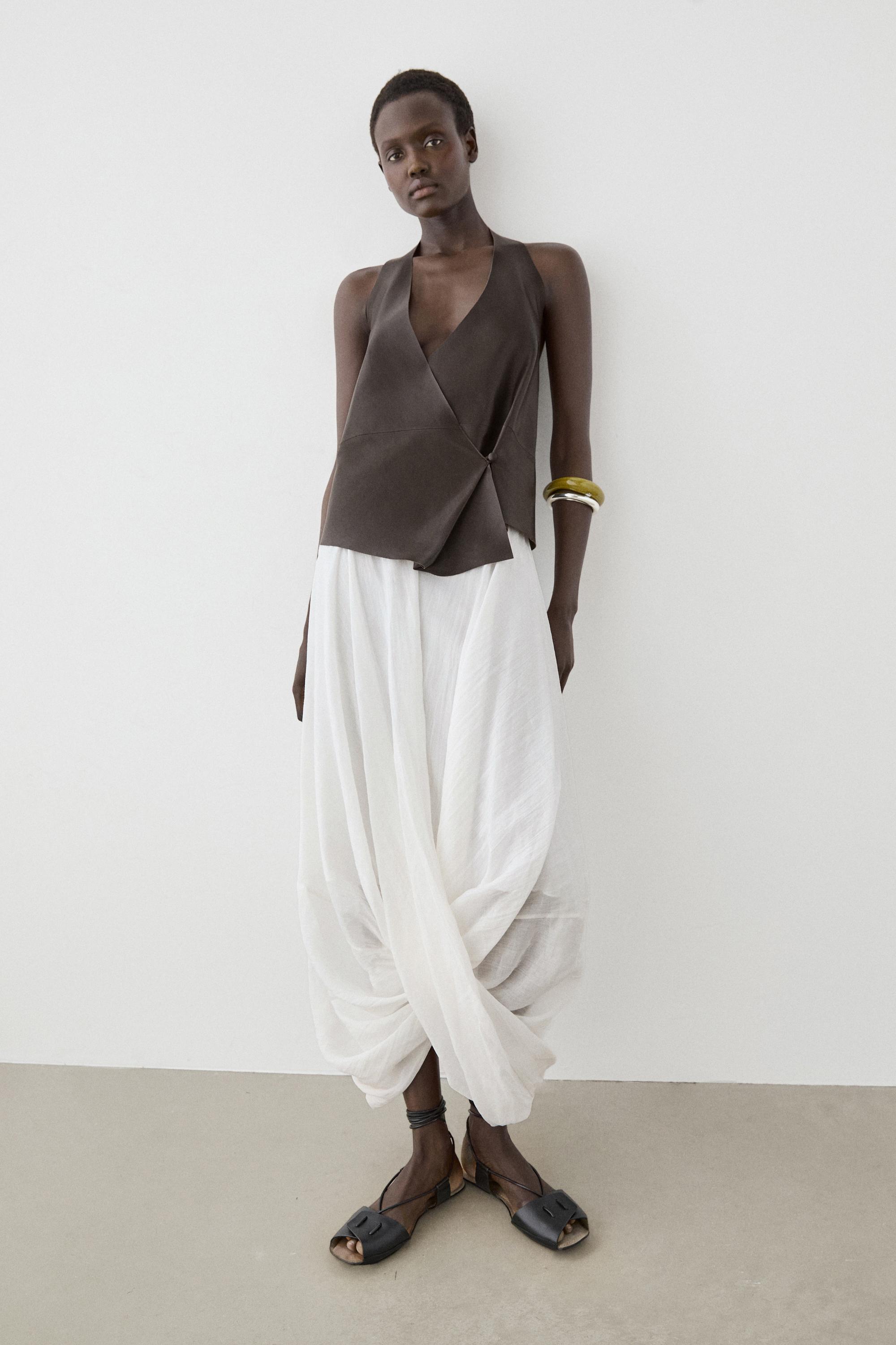 Crossover midi skirt with draped detail