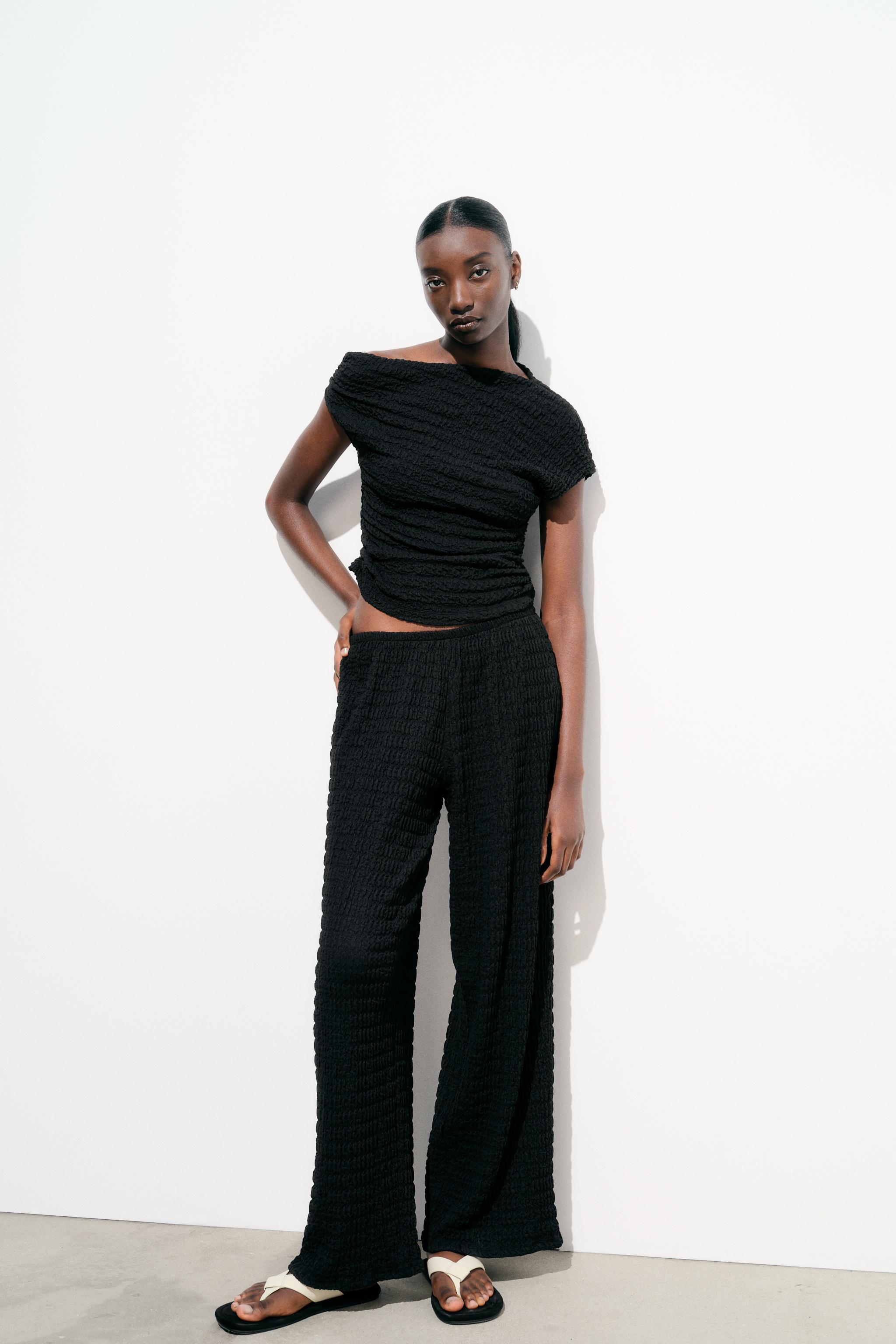 Zara Black Satin Smocked Back Crop Top Bralette Style Size XS