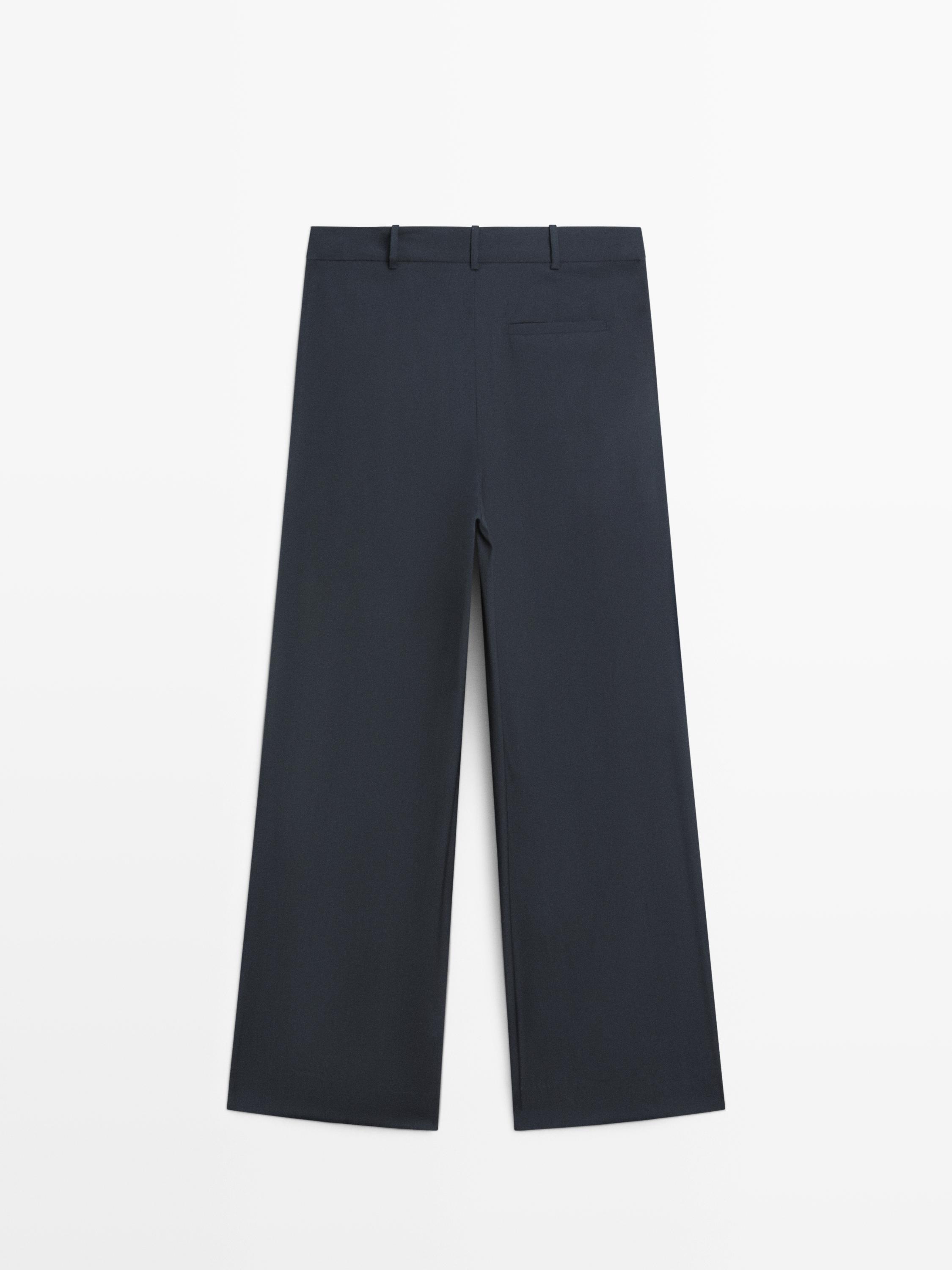 Pleated wool blend trousers