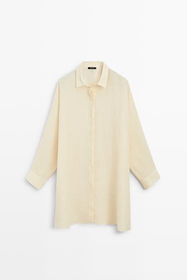 Zara 100% linen short shirt dress - Light yellow - Image 0