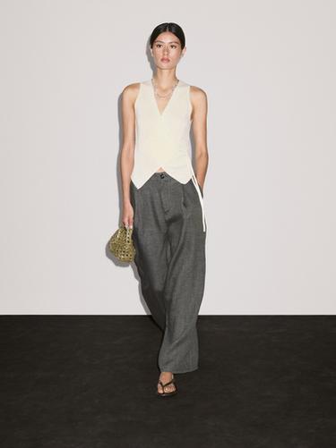 Zara Knit crossover waistcoat with drawstring - Biscuit - Image 0