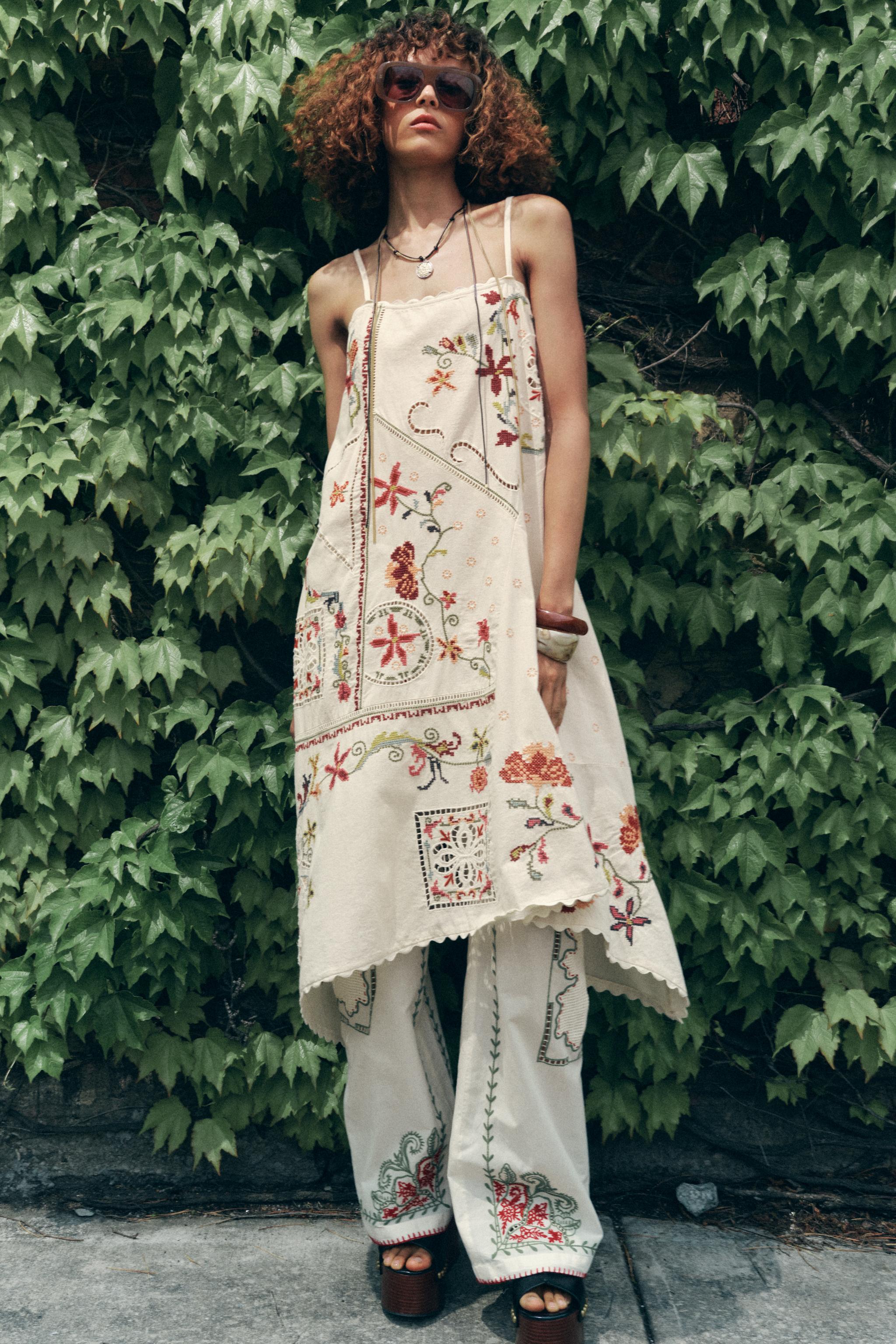 ZW COLLECTION 花柄刺繍入りアシンメトリーワンピース