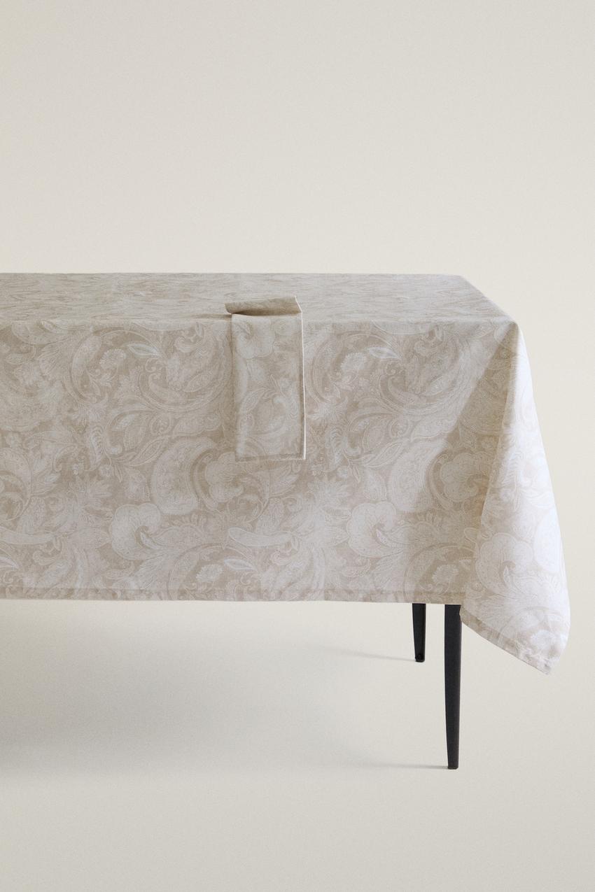 TISCHDECKE AUS BAUMWOLLE MIT HARZEFFEKT UND PAISLEY-MUSTER - Beige