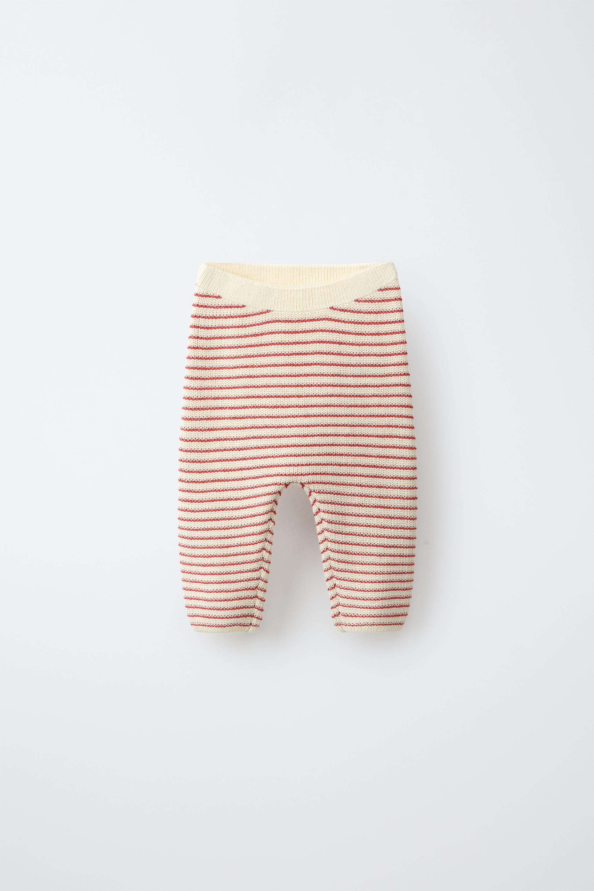 STRIPED KNIT PANTS — Ecru / Red