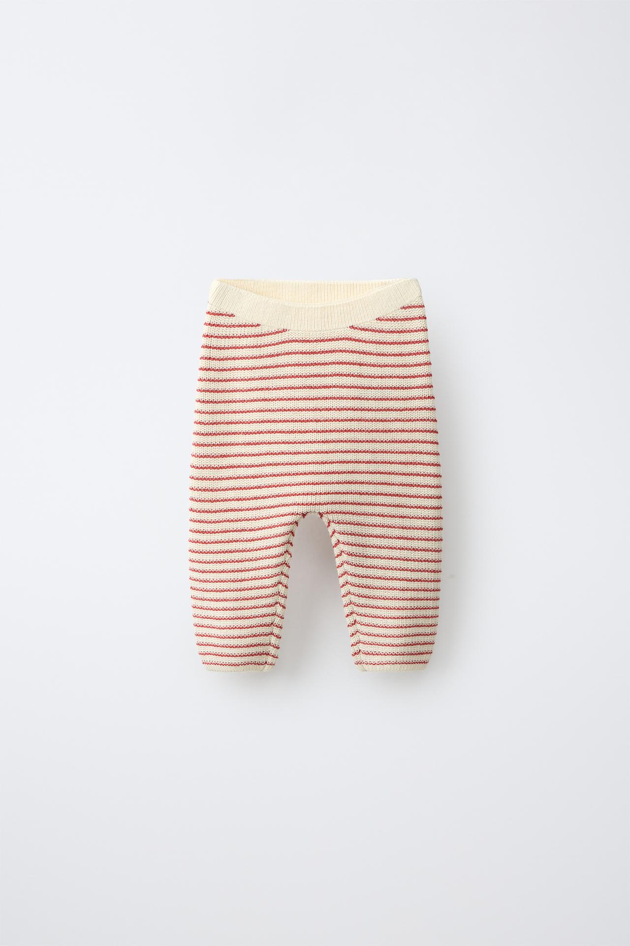 STRIPED KNIT PANTS — Ecru / Red