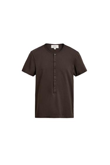 CAMISETA SLIM FIT CUELLO PANADERO - Marrón oscuro de Zara