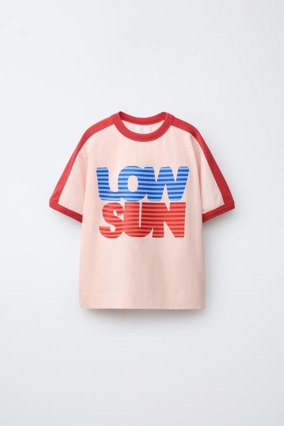CAMISETA COM VIÉS E MENSAGEM EM CONTRASTE - Rosa / Branco da Zara - Imagem 0