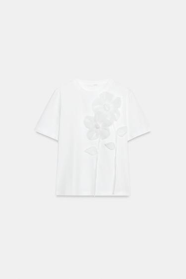 MAGLIETTA FLOREALE CON VOLUME - Bianco di Zara