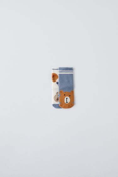 LOT DE DEUX CHAUSSETTES OURS ANTIDÉRAPANTES - Bleu de Zara