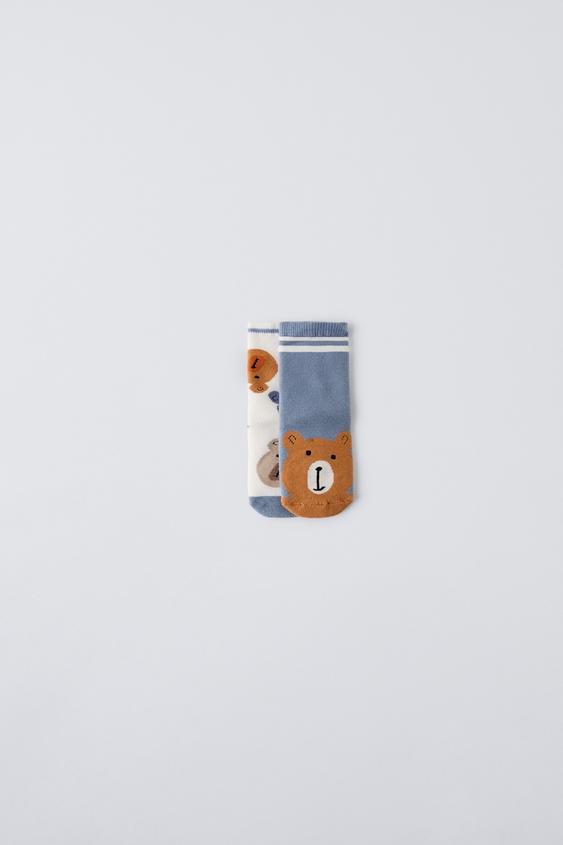 LOT DE DEUX CHAUSSETTES OURS ANTIDÉRAPANTES - Bleu de Zara - Image 0