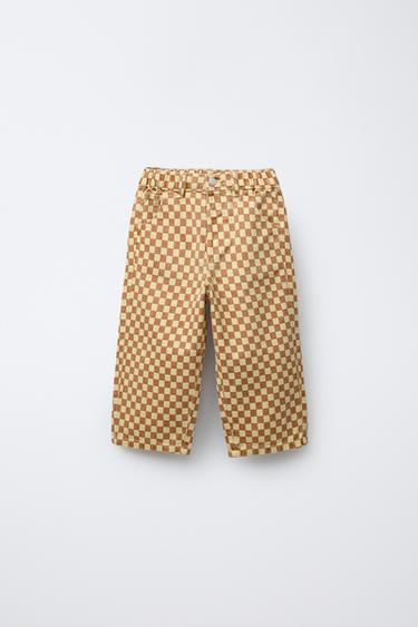 PANTALÓN SARGA CUADRO DAMERO - Multicolor de Zara