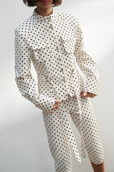 Zara POLKA DOT SHIRT JACKET - Black / White