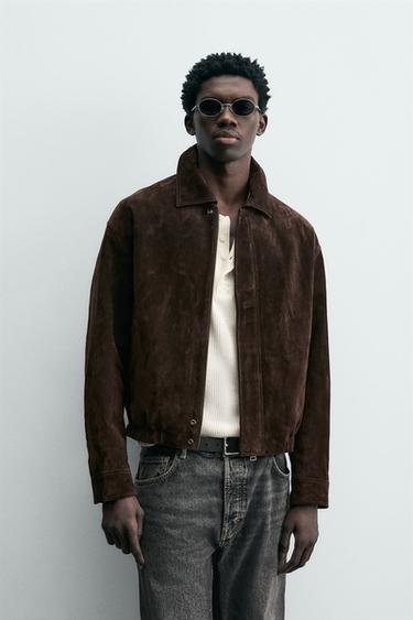Zara SUEDE LEATHER JACKET - Brown