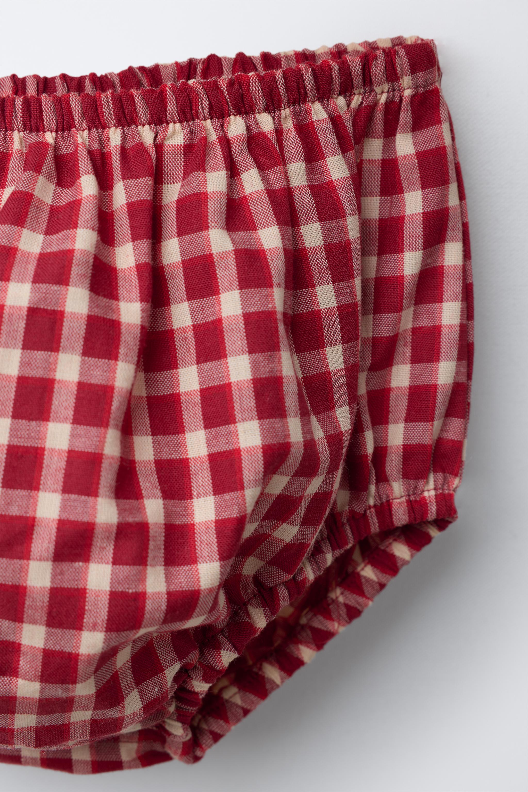 PLAID DRESS AND PANTIES WITH EMBROIDERED DETAIL