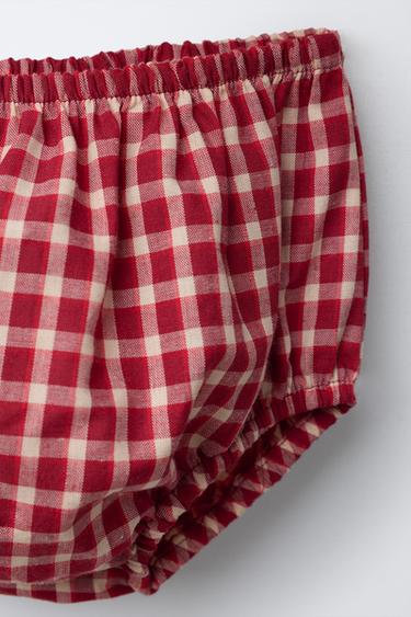 ROBE ET CULOTTE À CARREAUX AVEC DÉTAIL BRODÉ - Rouge de Zara - Image 3