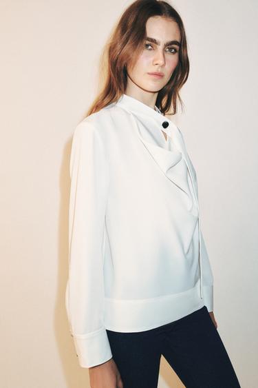 CHEMISE BANDE COL - Écru de Zara - Image 2