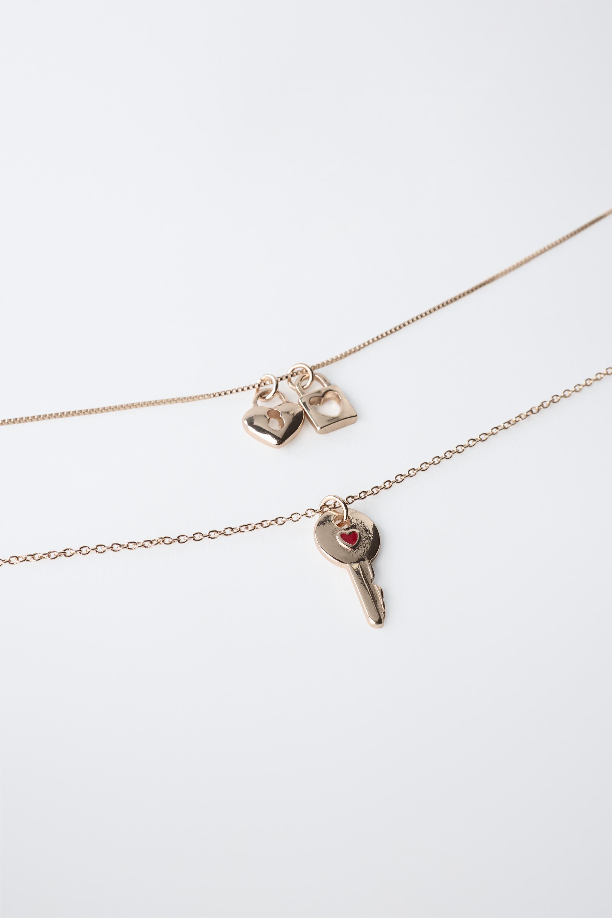 PACK OF TWO KEY AND PADLOCK NECKLACES