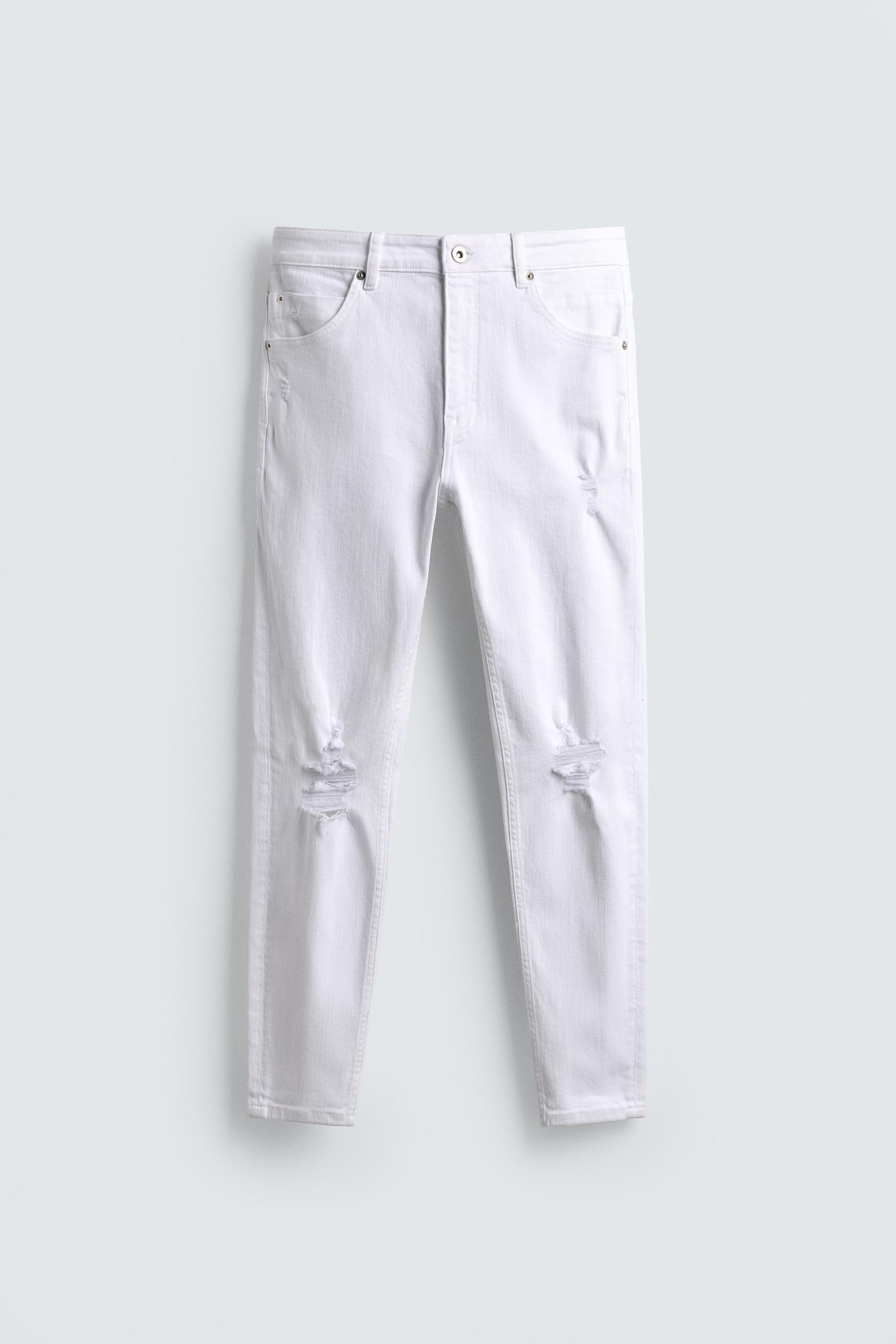 HOT Ripped Jeans White Jeans Zara RIPPED SKINNY FIT JEANS