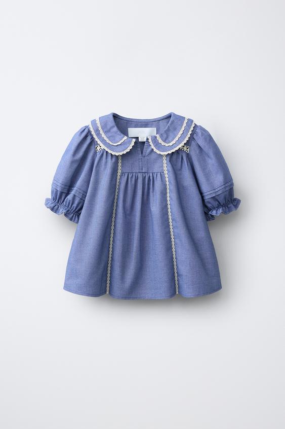 BLUSA PUNTILLAS CONTRASTE - Azul / Marino de Zara - Imagen 0