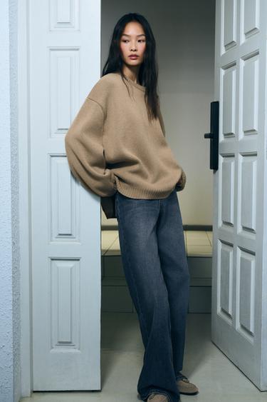 Zara ZW COLLECTION 高腰寬管牛仔褲 - 藍色