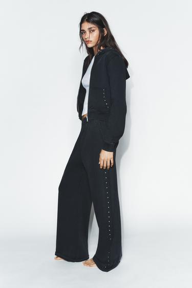 WASHED-EFFECT FLEECE TROUSERS WITH STUDS - Charcoal by Zara