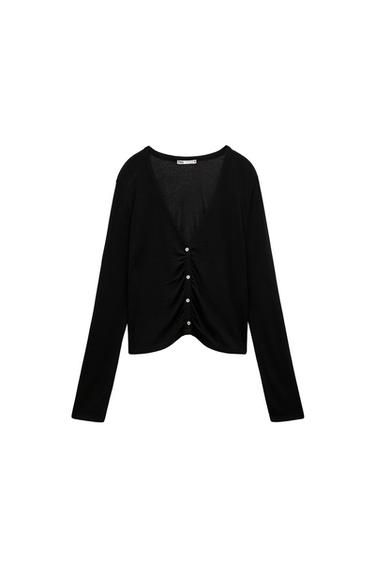 BUTTONED CARDIGAN WITH GATHERED DETAIL