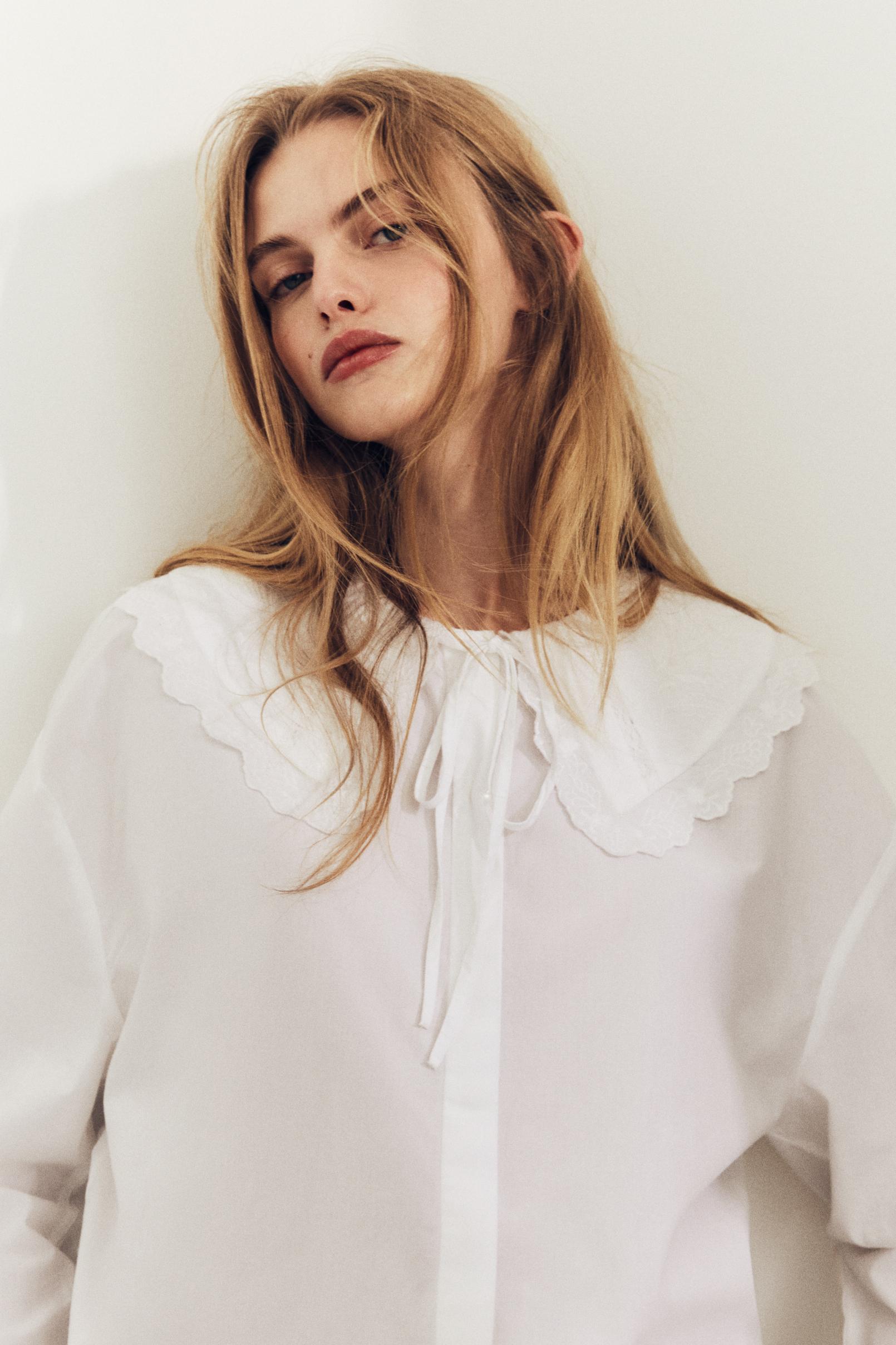ピーターパンカラー ポプリンシャツ - ホワイト | ZARA Japan / 日本