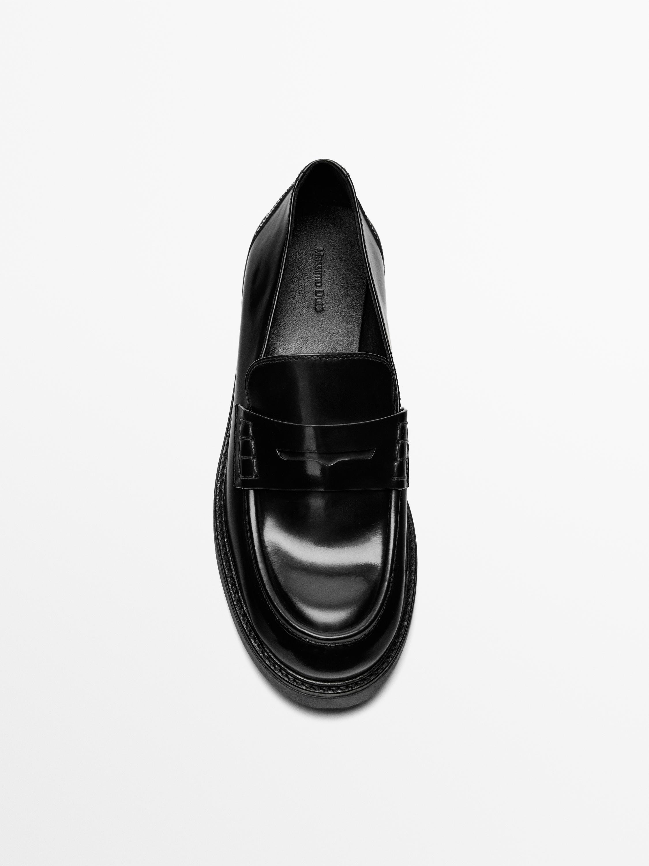 Glossy finish track sole loafers