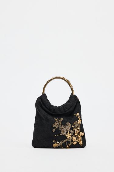 MINI BORSA A SECCHIELLO RICAMATA - Nero di Zara