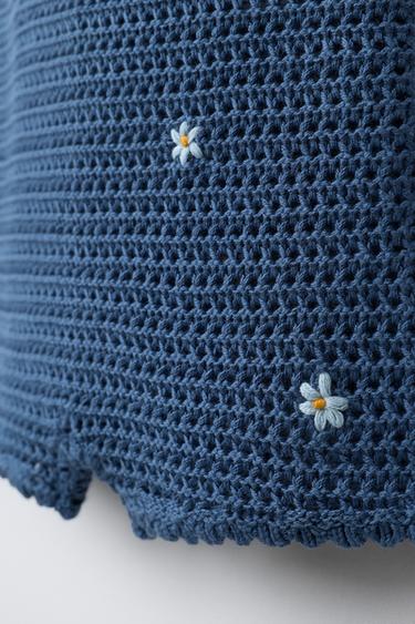 BODY EN MAILLE AJOURÉ À FLEURS BRODÉES - Bleu de Zara - Image 3