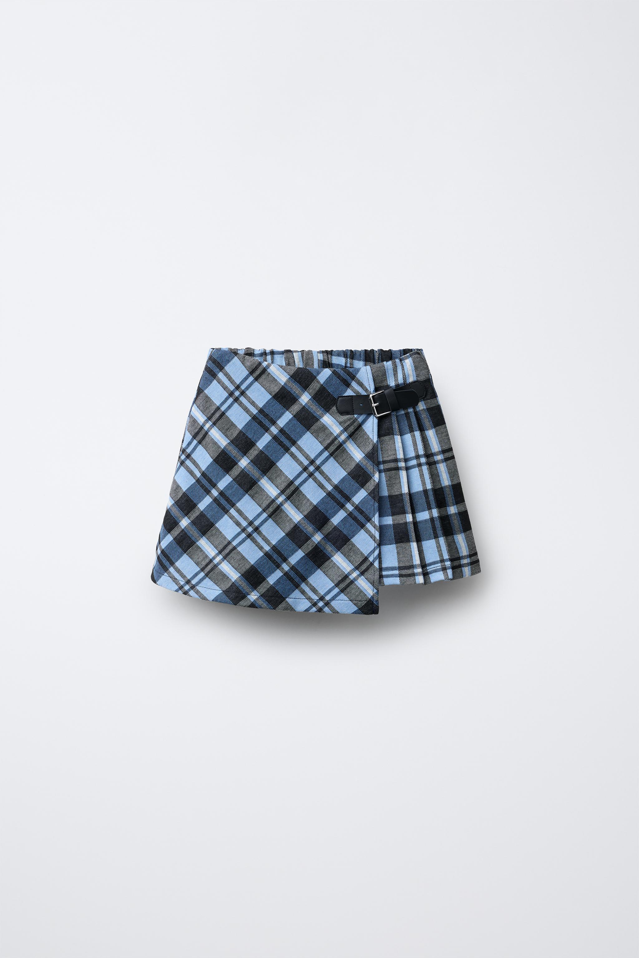 CHECK SKORT - Mid-blue | ZARA United States