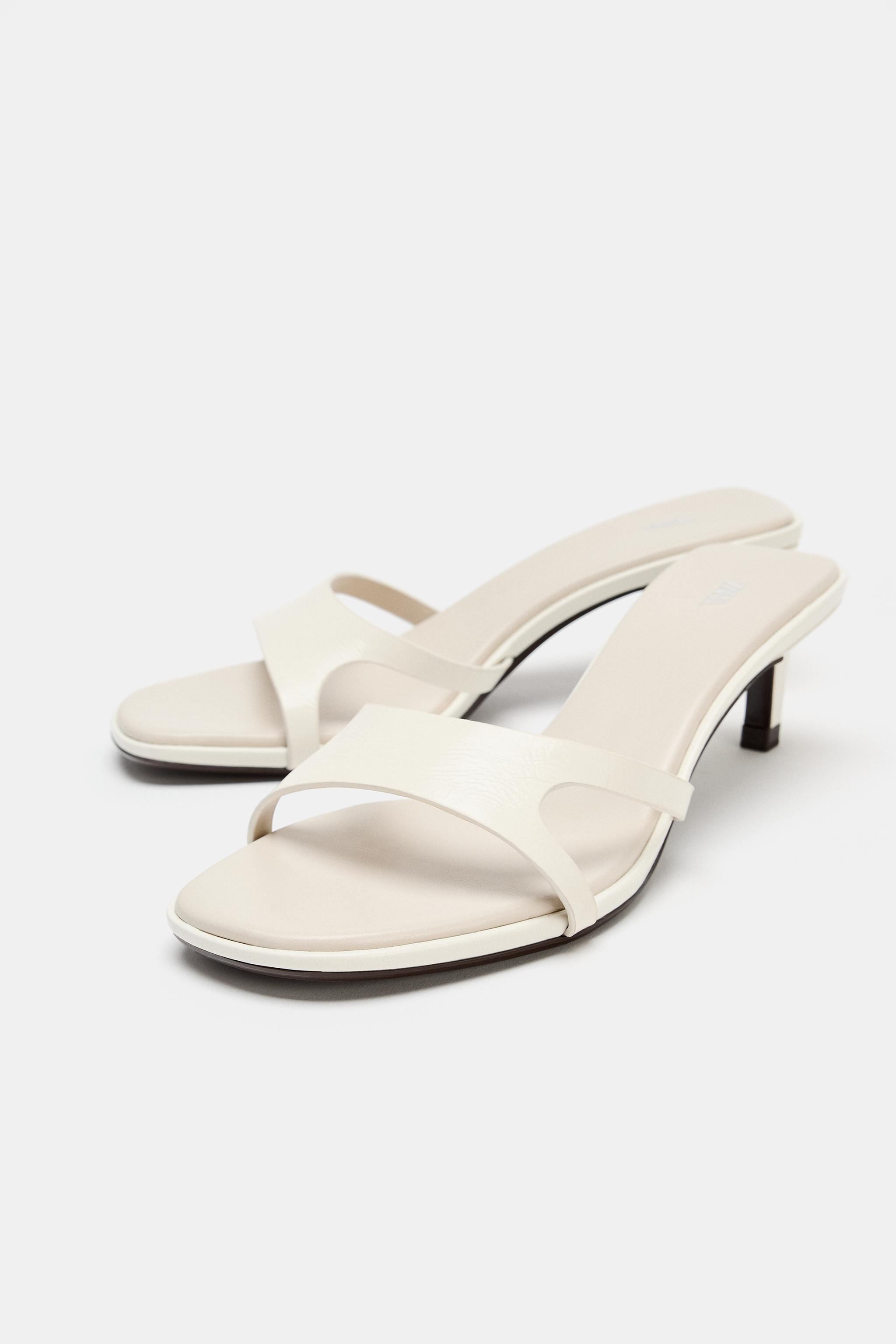 Женские сандалии Zara LEATHER KITTEN HEEL SANDALS — фото 4