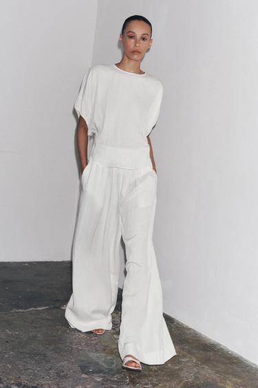 PANTALÓN PALAZZO ZW COLLECTION - Blanco roto de Zara